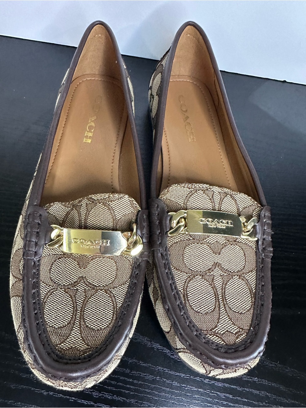 COACH A01918 Signature Olive Jacquard with Leather Gold-Tone Loafers Size 7.5 - Picture 8 of 10